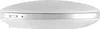 A close-up side view of a white, oval-shaped makeup mirror with a silver band around its circumference. Produktbild-Vorschau