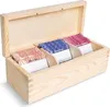 A wooden box with three compartments filled with tea bags. Podgląd zdjęcia produktu