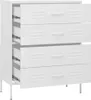 A white metal dresser with four drawers is shown against a white background. Náhľad obrázku produktu