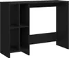 A black computer desk with shelves on the left side and an open space in the middle. Náhled obrázku produktu