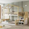 A children's bunk bed with a house-like frame, complete with stairs and storage compartments, set in a bedroom environment. Anteprima dell’immagine prodotto