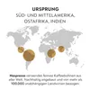 A world map highlighting coffee growing regions with text about Nespresso's coffee sourcing. Produktbild-Vorschau