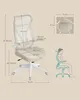 A diagram and illustration showing the dimensions and use of an ergonomic office chair. Náhled obrázku produktu
