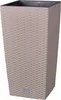 A tall, square planter with a woven rattan texture. Náhled obrázku produktu