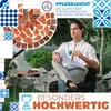A man is sitting in a garden, holding a cup of coffee, with a mosaic table in front of him. The background is a collage of various tile patterns. Produktbild-Vorschau