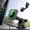 A car dashboard with a phone mounted on a wireless charger. Anteprima dell’immagine prodotto