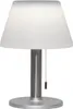 A table lamp with a white shade and a silver base and stem. Produktbild-Vorschau