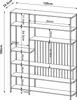 A line drawing diagram of a bookshelf with dimensions indicated. Náhled obrázku produktu