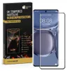 A product shot featuring a smartphone screen protector box and a smartphone with the screen protector applied. Produktbild-Vorschau