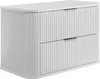 A white, modern cabinet with two drawers, featuring a fluted design on the front and sides. Produktbild-Vorschau