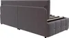 The back view of a dark gray upholstered bed frame with a slatted mattress support visible. Anteprima dell’immagine prodotto