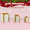 Three illuminated Christmas gift boxes of different sizes are displayed against a festive, snowy background with Christmas decorations at the top. Podgląd zdjęcia produktu