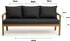 A three-seater sofa with dark grey cushions, shown from the front with dimensions indicated by measurement lines and text. Anteprima dell’immagine prodotto