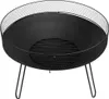 A black metal fire pit with a mesh surround and three legs, shown from a slightly elevated front-left angle against a white background. Náhľad obrázku produktu