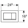 A technical drawing of a toilet flush plate with dimensions indicated. Náhľad obrázku produktu