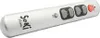 A silver universal learning remote control with buttons and a power button. Voir les images du produit