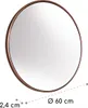 A round rose gold metal mirror with dimensions indicated. Náhľad obrázku produktu