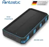 A black and blue solar power bank with solar panels on top, placed on a white background. Produktbild-Vorschau