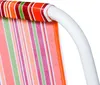 Close-up of the striped fabric and white metal frame of a camping chair. Produktbild-Vorschau