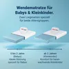 Diagram showing two sides of a reversible mattress for babies and toddlers, with text explaining the benefits of each side. Produktbild-Vorschau