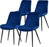 Four dark blue velvet chairs with black metal legs are arranged in a staggered formation against a white background. Náhled obrázku produktu