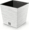 A white square planter with a textured striped pattern and a black interior. Náhľad obrázku produktu
