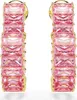 A pair of gold hoop earrings with pink baguette-cut stones. Produktbild-Vorschau