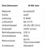 A table listing specifications for a product, likely a ventilation fan. Produktbild-Vorschau
