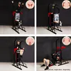 A collage of four images showing a power tower fitness station being used for various exercises, with diagrams highlighting muscle groups. Produktbild-Vorschau