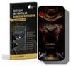 A product box for an anti-spy screen protector is shown next to a smartphone with a dark, graphic image on its screen. Produktbild-Vorschau