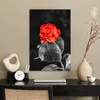 MuchoWow® Poster Blumen - Schwarz - Weiß - Rose - Rot 40x60 Produktbild-Vorschau 3
