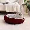 Katzenbett rund 55cm rot weiß Plüsch Hundebett Katzenkissen Produktbild-Vorschau 6