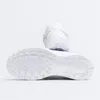 A pair of white Nike running trainers shown from a low angle, with one shoe placed on top of the other, displaying the sole of the bottom shoe. Produktbild-Vorschau
