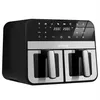 A studio shot of a black and silver dual-chamber air fryer. Voir les images du produit