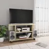 Mobile TV con rotelle Rovere Sonoma 80x40x45 cm Materiale Anteprima dell’immagine prodotto 2