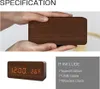 Hands holding a wooden digital clock, with a separate image of the clock displaying time and temperature, and a list of included items. Anteprima dell’immagine prodotto