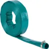 A coiled teal flat hose with a metal clamp on one end, presented on a white background. Produktbild-Vorschau