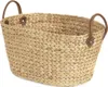 A woven basket with leather handles against a white background. Produktbild-Vorschau