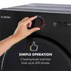 A close-up shot of a person's hand adjusting the control knob on a black appliance, likely a dryer, with text overlays highlighting its features. Náhľad obrázku produktu