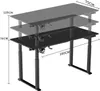 A diagram showing the adjustable height range and dimensions of a black standing desk. Produktbild-Vorschau