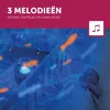 A baby lying in a crib with a projected ocean scene and musical notes. Produktbild-Vorschau
