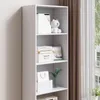 A white bookshelf filled with decorative items and books, placed near a window with curtains. Produktbild-Vorschau