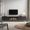 A modern living room with a wall-mounted TV stand featuring a fireplace. Produktbild-Vorschau