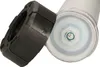 Close-up of a black plastic fitting next to a silver and white cylindrical object with a hexagonal nut and bolt. Produktbild-Vorschau