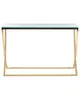 A console table with a glass top and gold metal legs on a white background. Náhľad obrázku produktu
