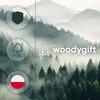 A misty forest landscape with three circular icons on the left and a logo with text on the right. Podgląd zdjęcia produktu