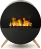 A modern black fireplace with wooden legs and a visible flame. Náhled obrázku produktu