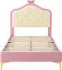A pink bed frame with a cream tufted headboard and LED lights. Anteprima dell’immagine prodotto