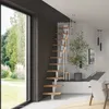 A modern living room with a spiral staircase, large window, and minimalist furniture. Produktbild-Vorschau
