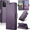 A collage of images showing a purple leather phone case for a Xiaomi Redmi Note 13 Pro 5G, displayed from different angles and with the phone inserted. Produktbild-Vorschau